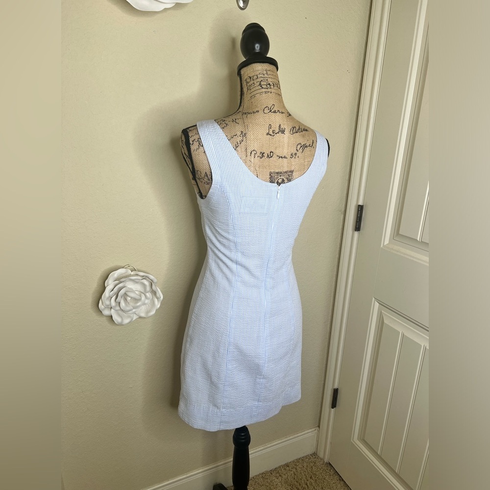 NTM: Lauren James Light Blue & White with Ruffles Seersucker Bailey Dress Sz XS - Picture 14 of 16